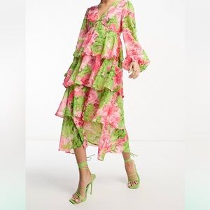 ASOS Pretty Lavish ruffle maxi dress in pink floral